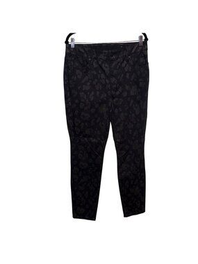 Chicos Black Leopard Print Slim Leg Pants Size 12R 2R Stretchy Casual Wear
